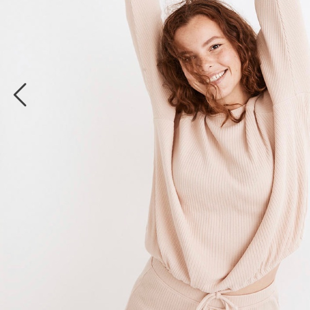 NWT- Madewell Pink Ribbed Knit Drawstring Pajama Top - Picture 4 of 8